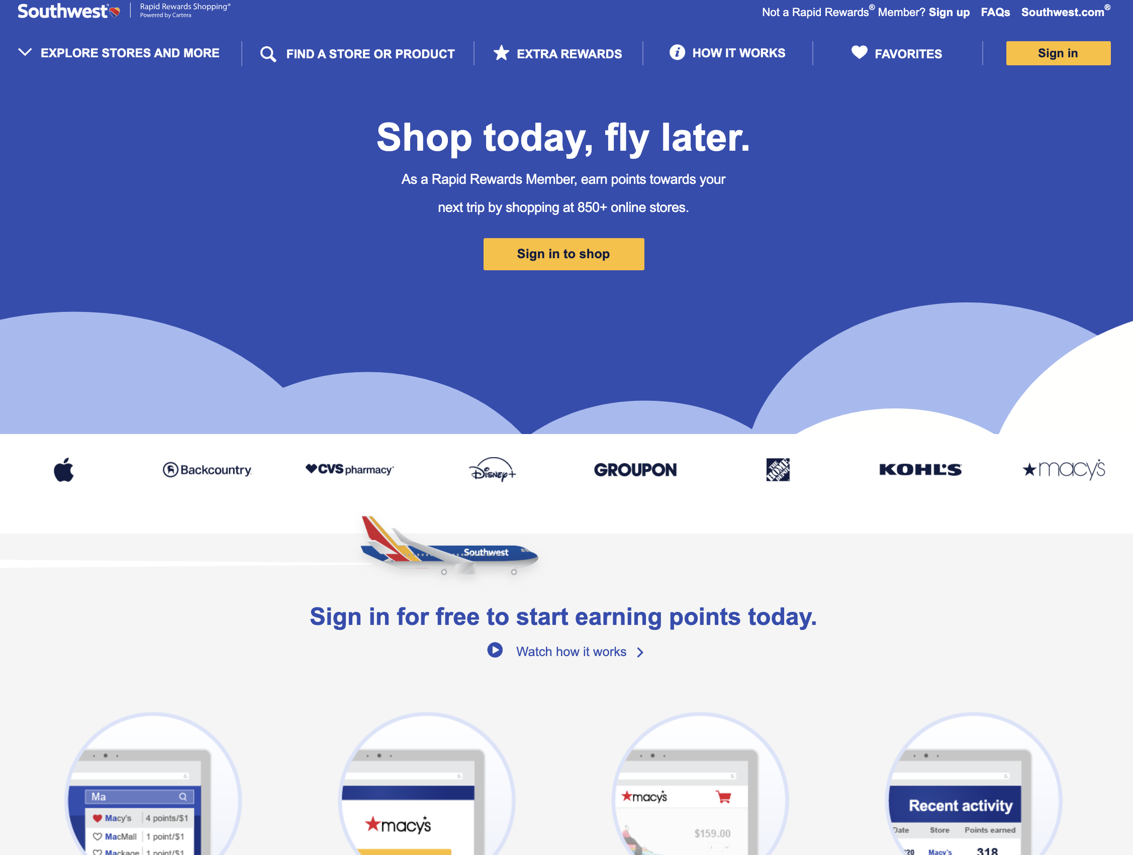 Southwest Airlines Rapid Rewards Shopping Portal: earn travel points and miles travel hacking